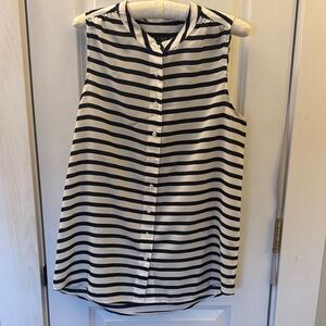 J. Crew Navy and White Striped Button Down Sleeveless Top